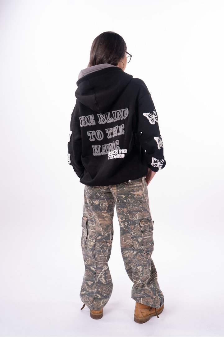 Double hooded butterfly zip-up [Black & Gray]