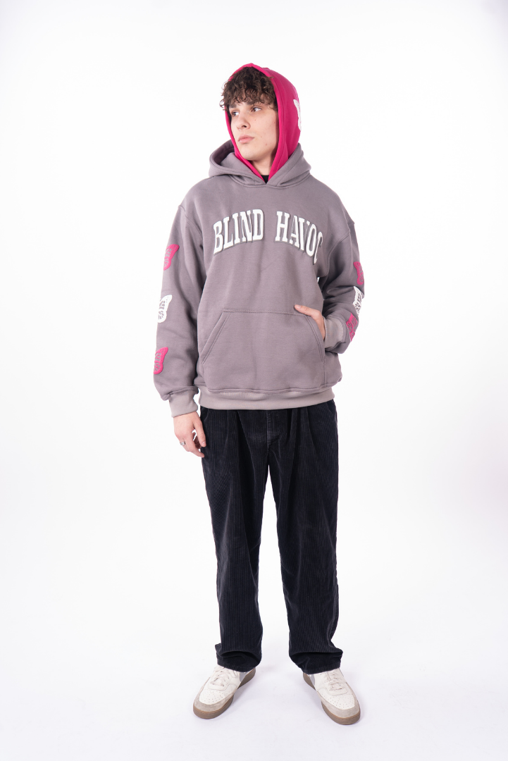 Double hooded butterfly hoodie [Gray & Pink]