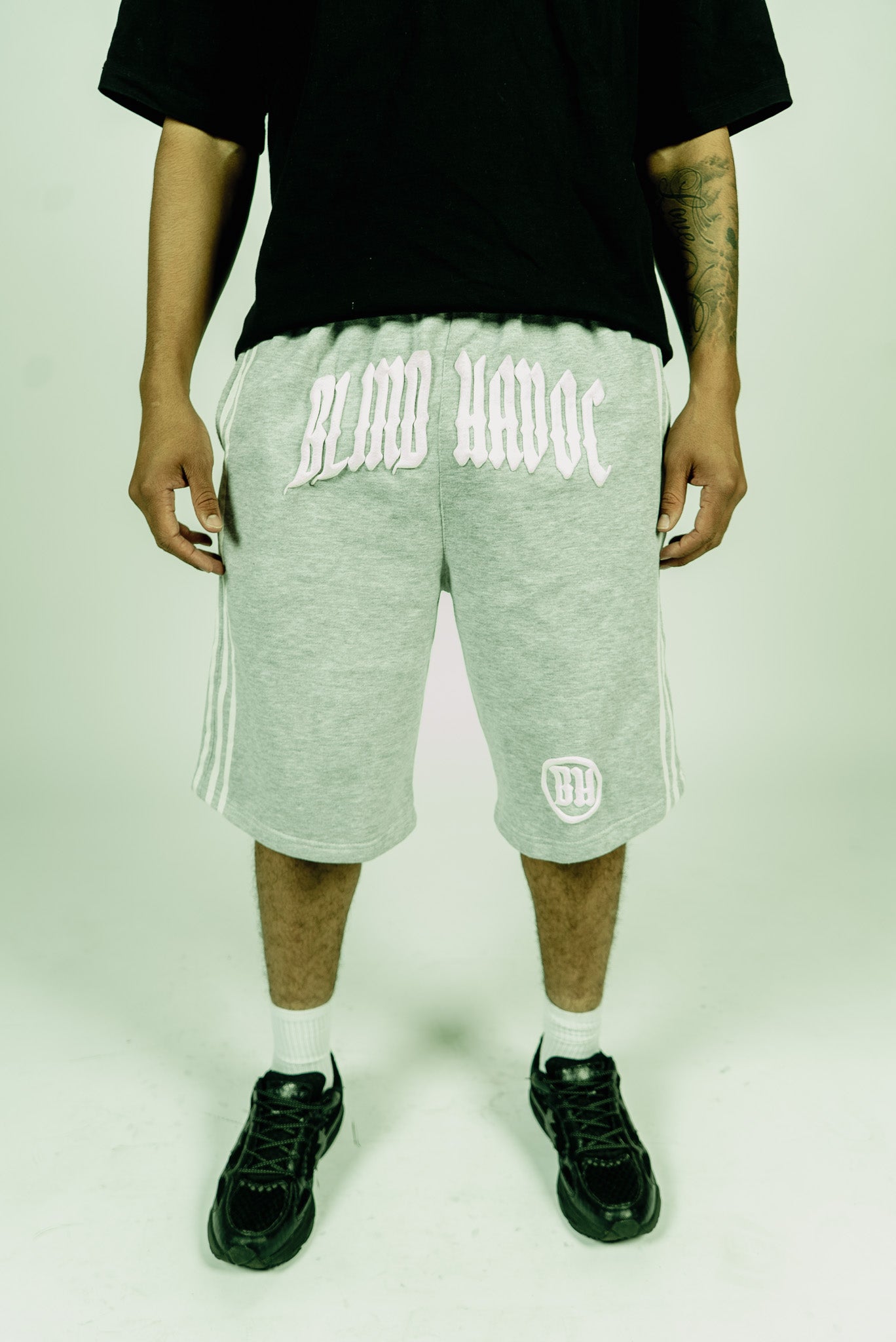 Striped Cotton Long Shorts [Gray]