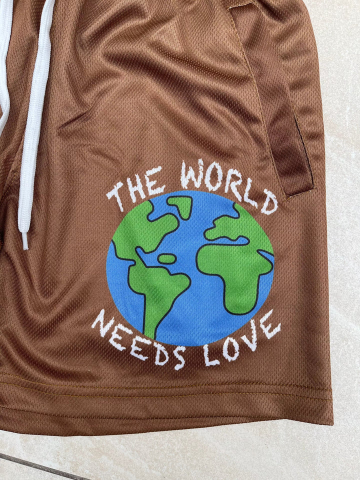 The World Needs Love Mesh Shorts [Brown]