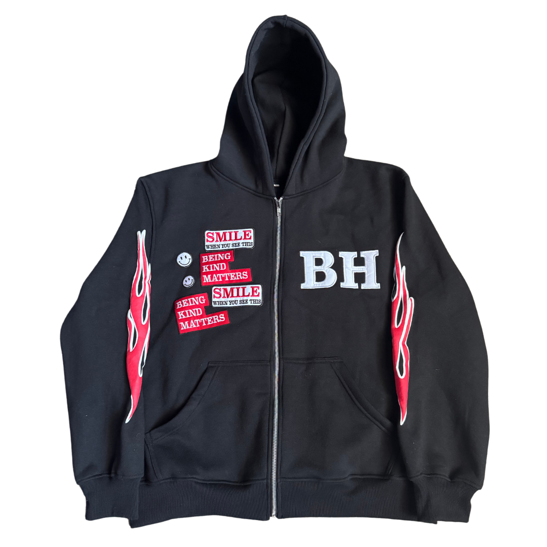 Supreme Patchwork Zip Up Hooded Sweatshirt Black Men's