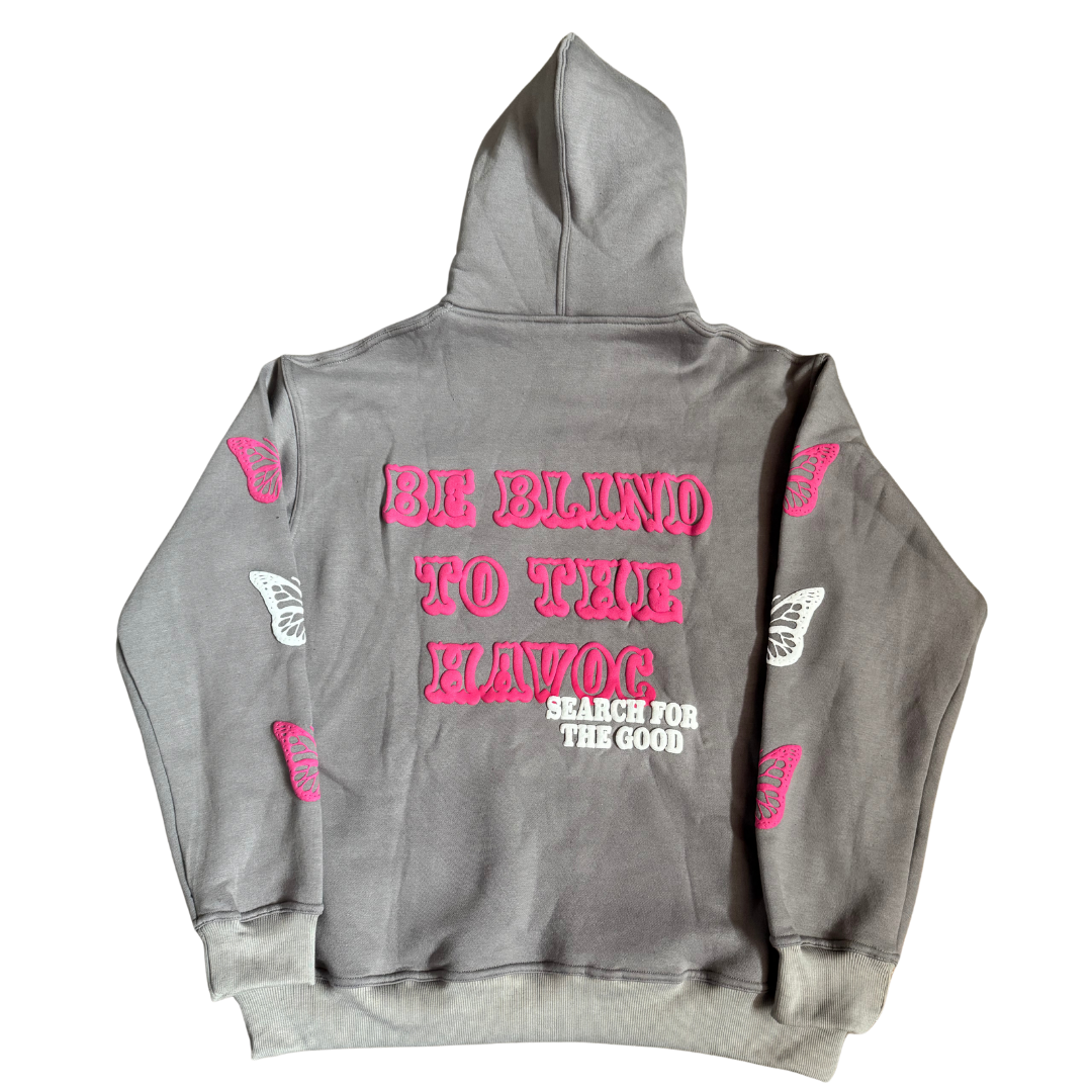 Double hooded butterfly hoodie [Gray & Pink]